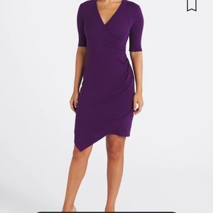 41 Hawthorne Blaise Ribbed Fitted Knit Dress Size Small NWT Purple Faux Wrap